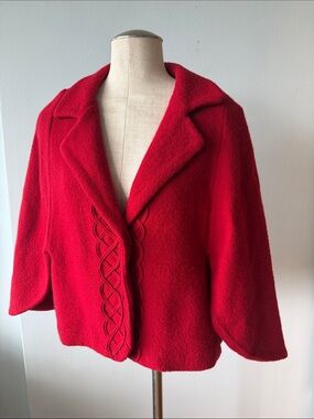 Carraig Donn Red wool capelet with Braided Front Detail